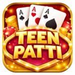 Original Teen Patti logo with playing cards, gold coins and red casino background