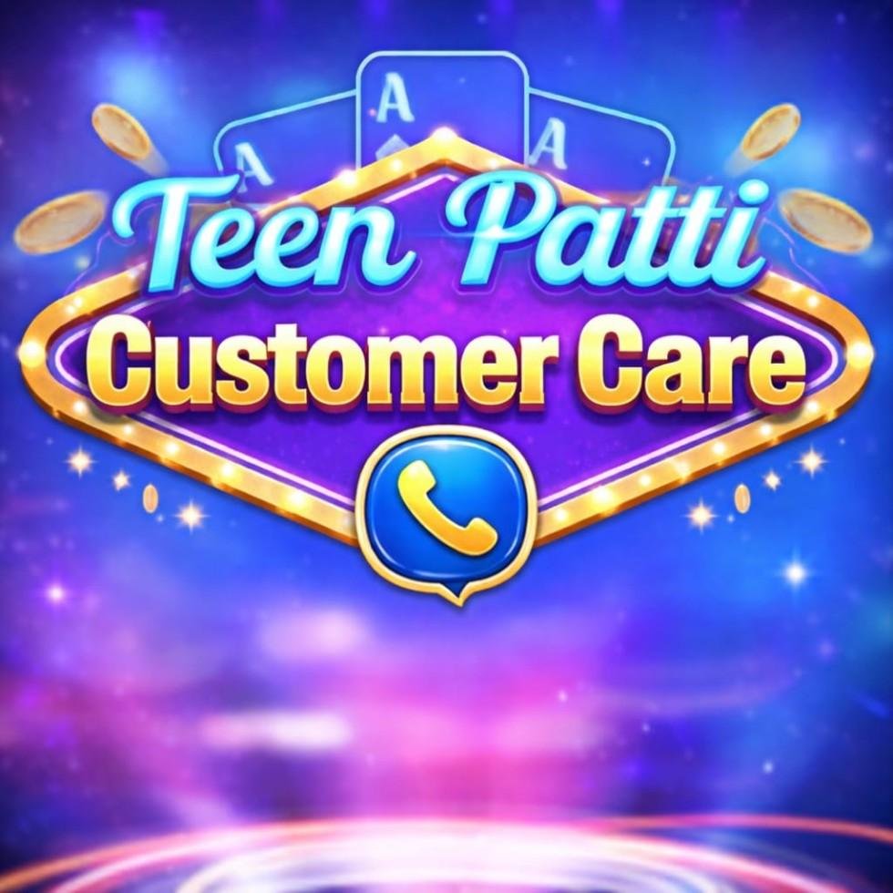 Teen Patti Customer Care logo with support icon, phone symbol and gaming theme background