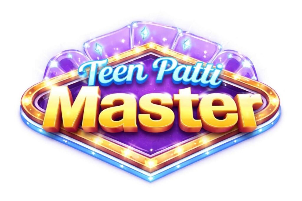 Teen Patti Master logo with golden text and purple diamond background