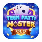 Teen Patti Master Old Version logo with playing cards, coins and blue glowing background
