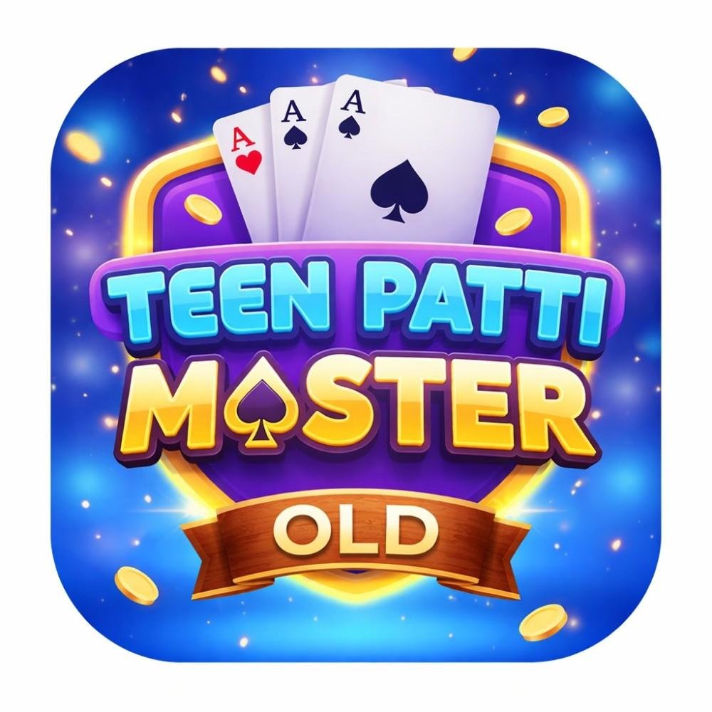 Teen Patti Master Old Version logo with playing cards, coins and blue glowing background