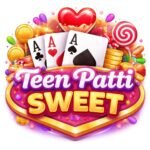 Teen Patti Sweet logo with colorful candy theme, playing cards and gold coins