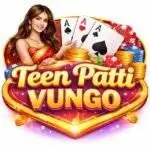 Teen Patti Vungo logo with Indian woman, playing cards, poker chips and gold coins
