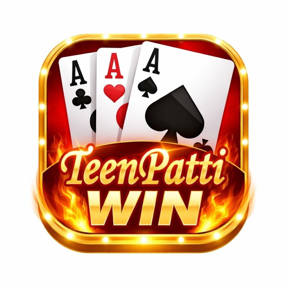 Teen Patti Win logo with playing cards and gold theme
